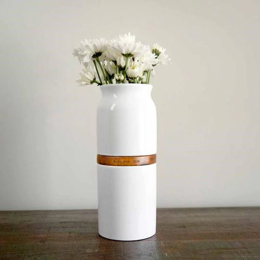 The Vega Vase Urn in White with Dark Wood - Image 5