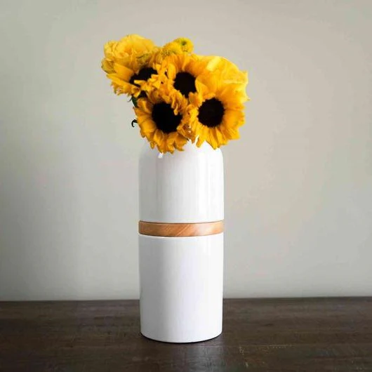 The Vega Vase Urn in White with Light Wood - Image 5